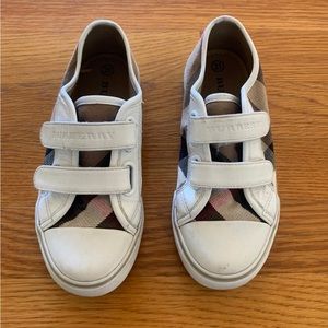 BURBERRY Unisex Kids Boys Girls White Check Sneakers Casual Shoes Grip Strap 31